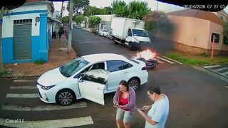 Insane Crash: Motorcyclist Launches into Air After High-Speed Impact, Bike Explodes