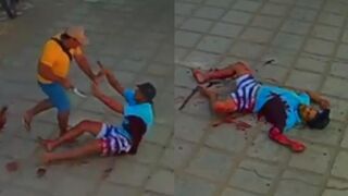 Bleeding Victim Stabbed to Death on Hospital Doorstep by Pursuing Killer(Good Angle)