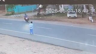 Bike Rider Violently Thrown by Speeding Car – CCTV Video Goes Viral