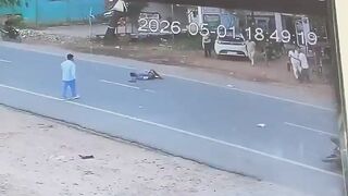 Bike Rider Violently Thrown by Speeding Car – CCTV Video Goes Viral