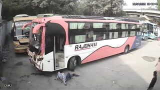 Idiot Jumps Off Moving Bus, Leg Pulverized Under Wheel in Gruesome Scene