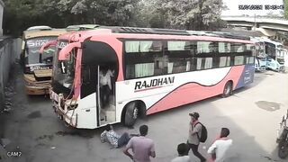Idiot Jumps Off Moving Bus, Leg Pulverized Under Wheel in Gruesome Scene