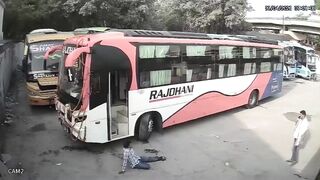 Idiot Jumps Off Moving Bus, Leg Pulverized Under Wheel in Gruesome Scene