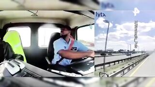 Plane landing gear hits roof of truck (2 Videos)