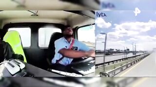 Plane landing gear hits roof of truck (2 Videos)
