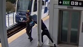 In Seattle, a psychopath tried to push a passerby under a train