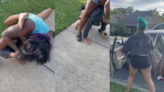 Left leaking by woman with one titty out