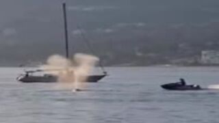 Wild Moment Jet Skier Is Catapulted Into Air