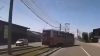 Tram derails in Russia
