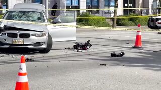 Motorcyclist Seriously Injured After Crash Leaves Bike Dangling From Traffic Light