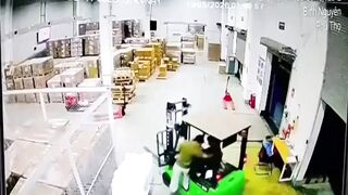 A Forklift Driver Crushes Coworker Against Concrete Wall in Reverse