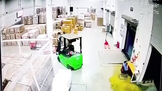 A Forklift Driver Crushes Coworker Against Concrete Wall in Reverse