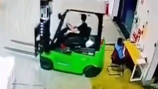 A Forklift Driver Crushes Coworker Against Concrete Wall in Reverse