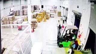 A Forklift Driver Crushes Coworker Against Concrete Wall in Reverse