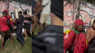 Two dudes who committed robberies  caught by local residents and beaten