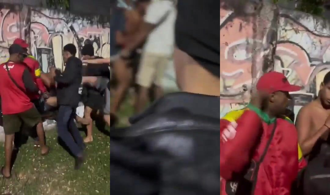 Two dudes who committed robberies  caught by local residents and beaten