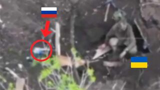 Retarded Ukrat fucked by drone, bad timing.