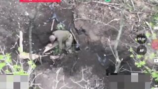 Retarded Ukrat fucked by drone, bad timing.