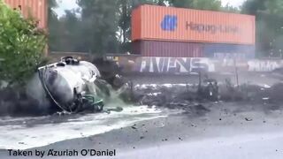 Septic Truck Tries to Beat Train — Train Wins, Truck Blows Up, Driver Lives