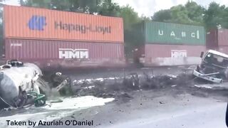 Septic Truck Tries to Beat Train — Train Wins, Truck Blows Up, Driver Lives