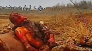 Burned alive katsap accepted his death from a drone