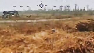 Burned alive katsap accepted his death from a drone