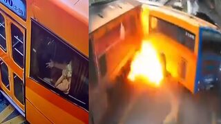8 Dead, 32 Injured After Freight Train Crashes Into Bangkok Bus, Engulfing It in Flam