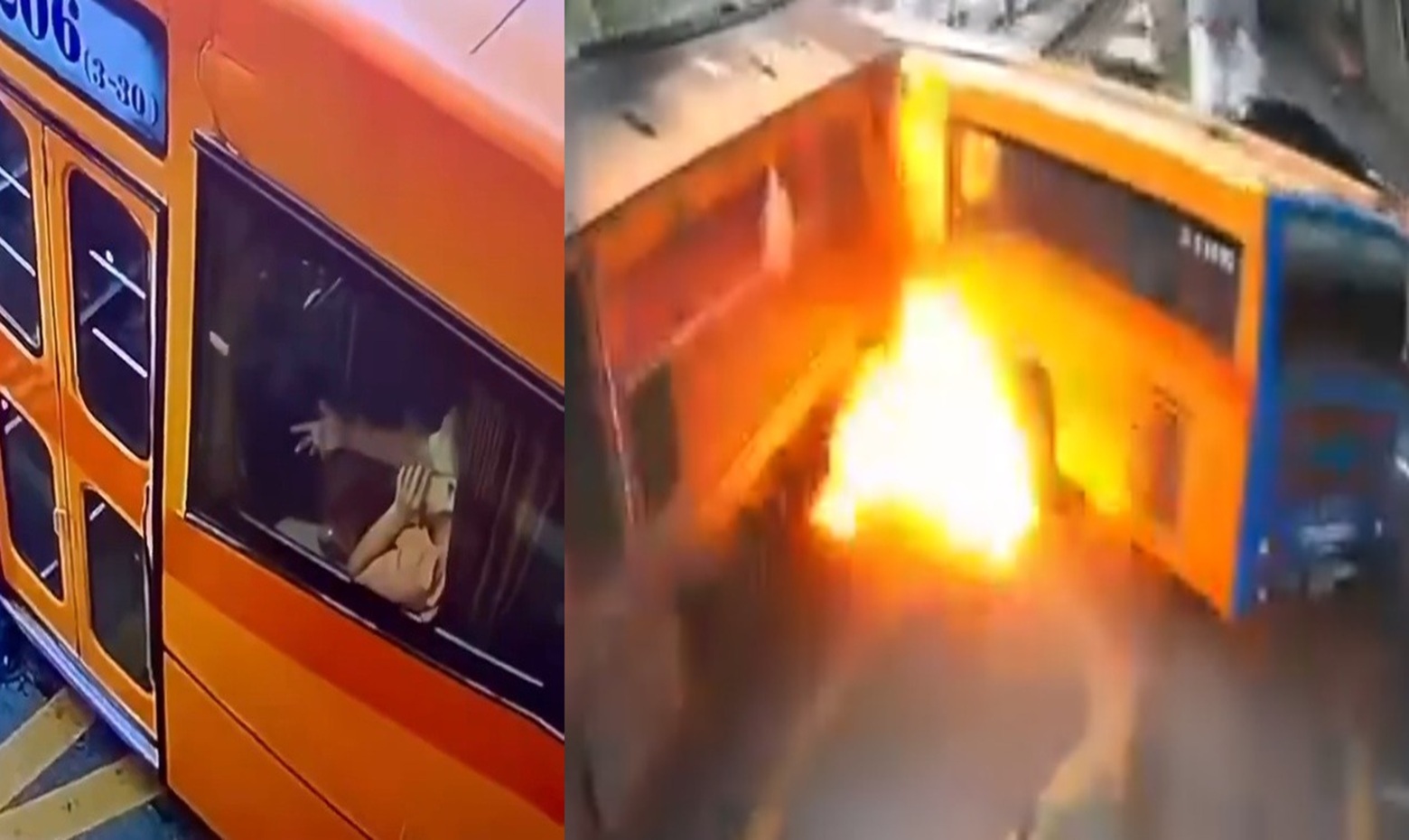 8 Dead, 32 Injured After Freight Train Crashes Into Bangkok Bus, Engulfing It in Flam