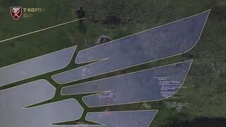 Russian invader running through road decorated with his comrade corpses