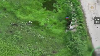 Kamikaze drone blows the pipe with Russian occupier.