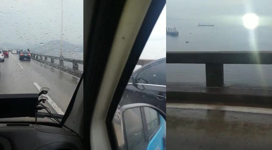 Man Jumps From A Tall Bridge On The Rainy Day