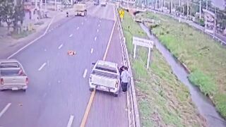 Monk Crossing The Road Hit, Killed By Pickup Truck In Thailand