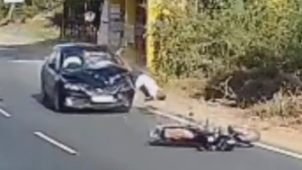 Bike rider was violently thrown into the air after being struck by a speeding car