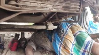 Run over by car and ends up under