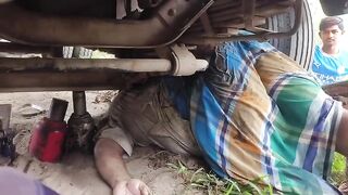 Run over by car and ends up under