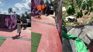Dancer engulfed in flames during fire stunt