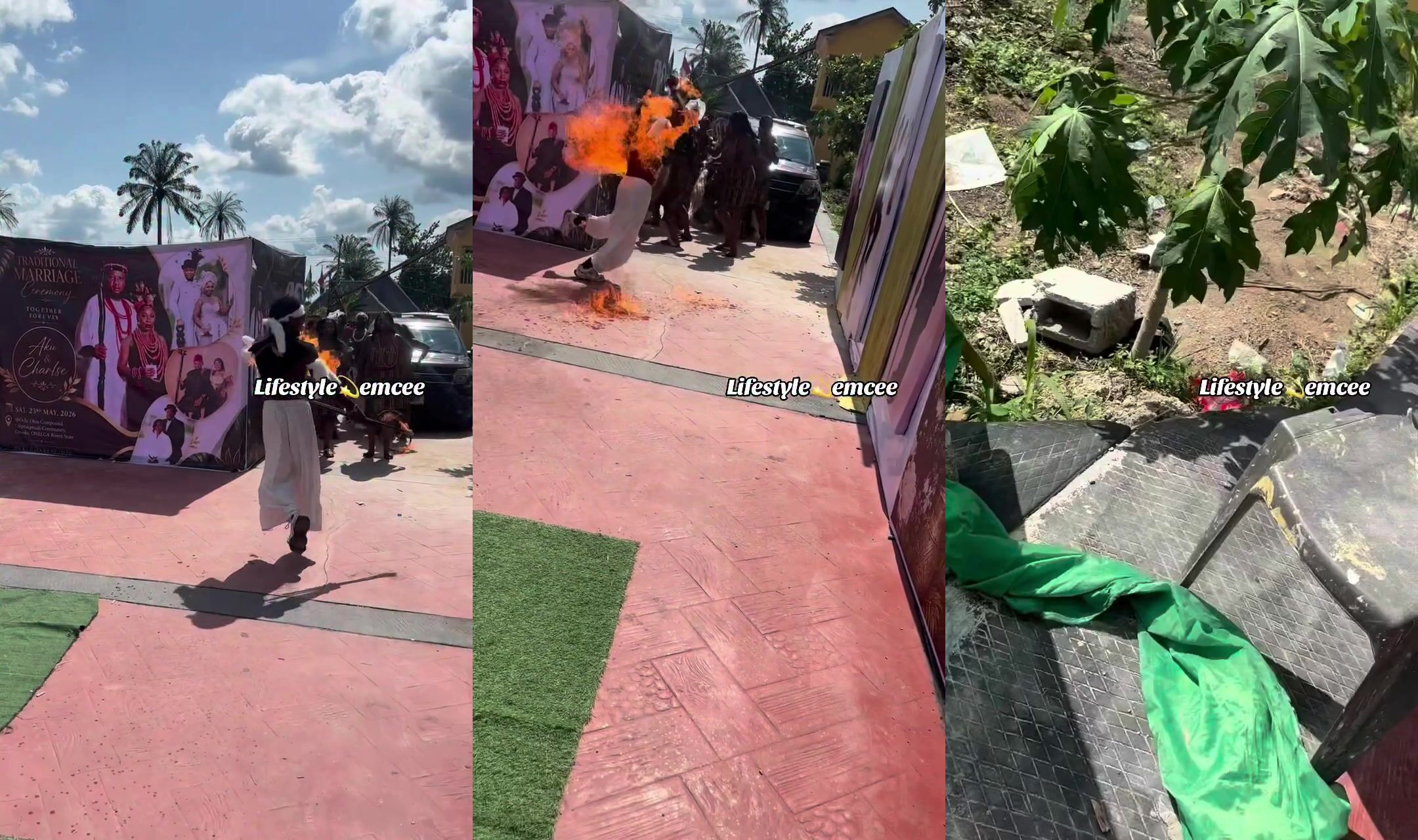 Dancer engulfed in flames during fire stunt