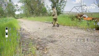 Old russian monkey with a stick against FPV drone
