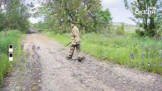 Old russian monkey with a stick against FPV drone