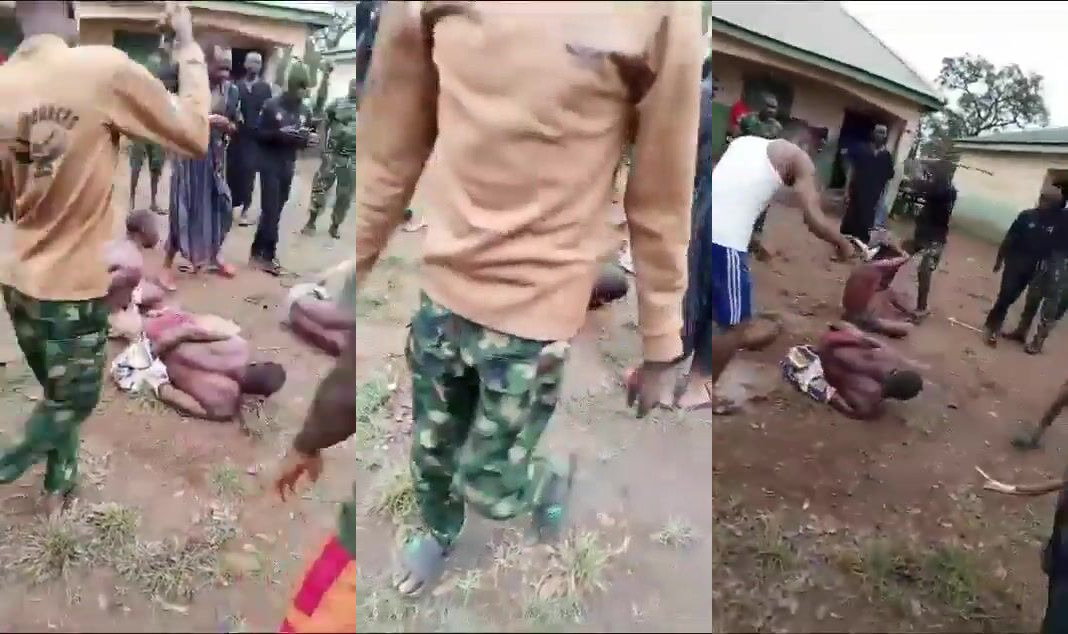 Three Thieves Flogged And Clubbed By Soldiers In Nigeria