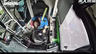 Bus Driver Suffering A  Stroke Crashes Into Traffic
