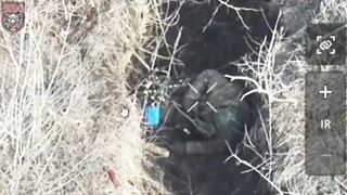 Russian soldier has grenade mishap after an FPV doesnt detonate...