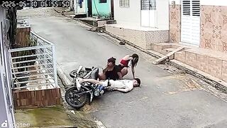 Dude Bleeds From Mouth After Falling Head First While Riding Motocycle With Two Girls