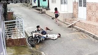 Dude Bleeds From Mouth After Falling Head First While Riding Motocycle With Two Girls