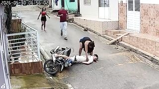 Dude Bleeds From Mouth After Falling Head First While Riding Motocycle With Two Girls
