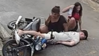 Dude Bleeds From Mouth After Falling Head First While Riding Motocycle With Two Girls