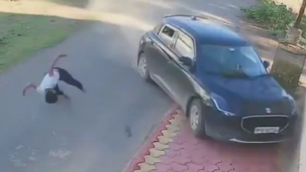 Group Of Young Men Leave The Car After Hitting Teenager On High Speed