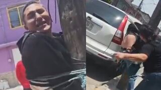 Tied To The Pole Dude Flogged In Public By Own Mom For Stealing A Speaker