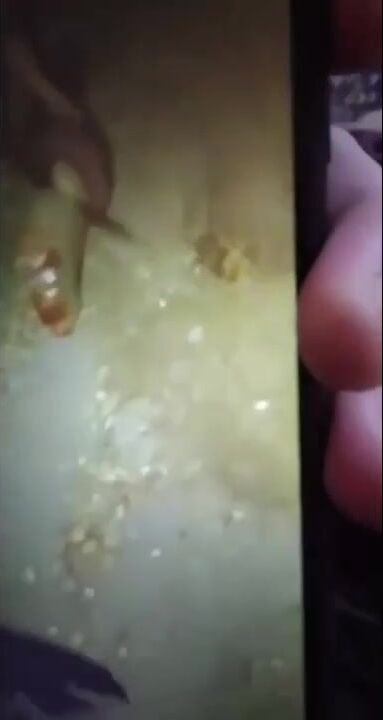 Corpse being dismembered with a machete.