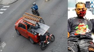 Graphic Injuries After Rider Crashes Into Steel Sheets Extending From Pickup
